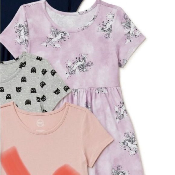 Little girls lavender purple unicorn print short sleeve play dress size small - Picture 1 of 4
